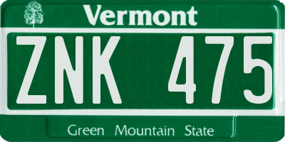 VT license plate ZNK475