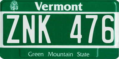 VT license plate ZNK476