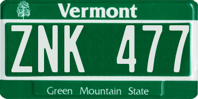 VT license plate ZNK477