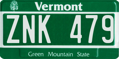 VT license plate ZNK479