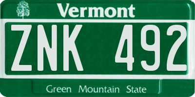 VT license plate ZNK492