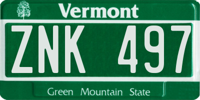 VT license plate ZNK497