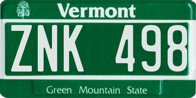 VT license plate ZNK498