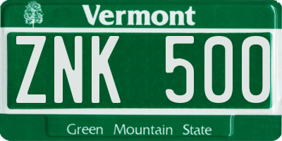 VT license plate ZNK500