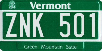 VT license plate ZNK501