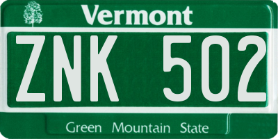 VT license plate ZNK502
