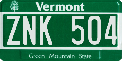 VT license plate ZNK504