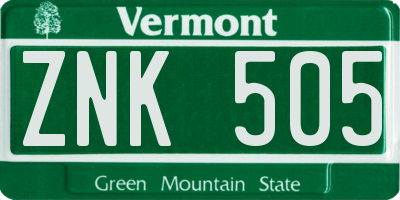 VT license plate ZNK505