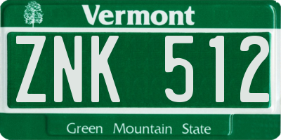 VT license plate ZNK512