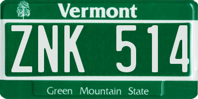 VT license plate ZNK514