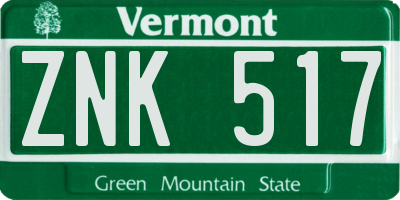 VT license plate ZNK517
