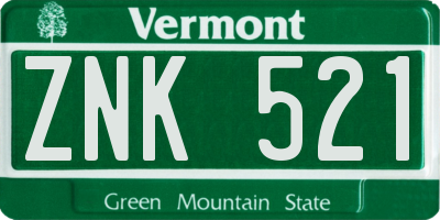 VT license plate ZNK521