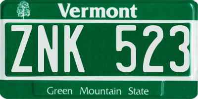 VT license plate ZNK523