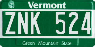 VT license plate ZNK524