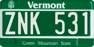 VT license plate ZNK531