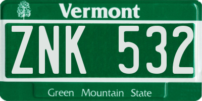VT license plate ZNK532