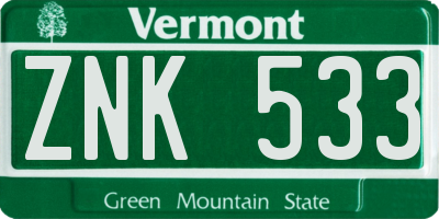 VT license plate ZNK533
