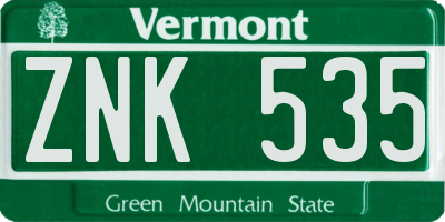 VT license plate ZNK535