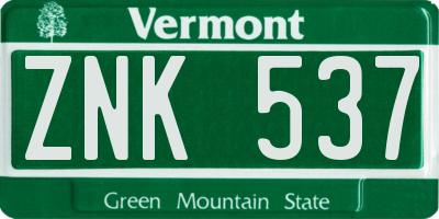VT license plate ZNK537