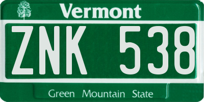 VT license plate ZNK538