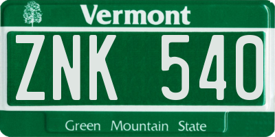 VT license plate ZNK540