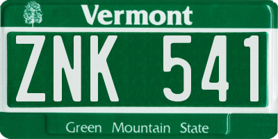 VT license plate ZNK541