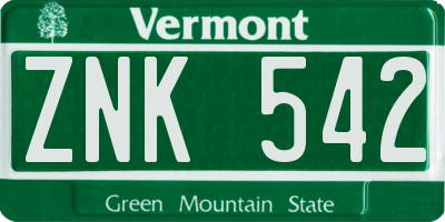 VT license plate ZNK542