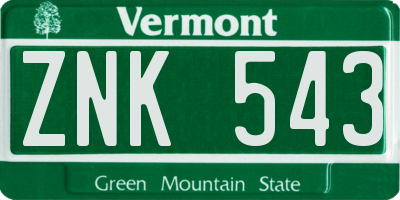 VT license plate ZNK543