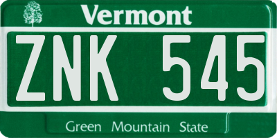 VT license plate ZNK545