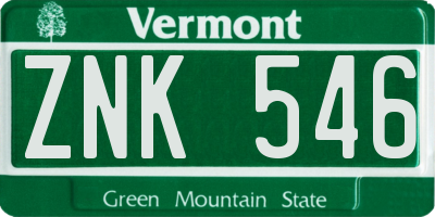 VT license plate ZNK546