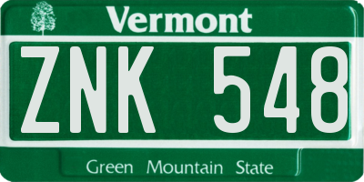 VT license plate ZNK548