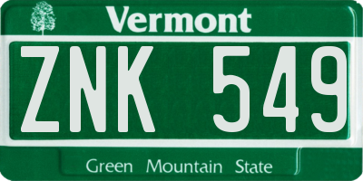 VT license plate ZNK549