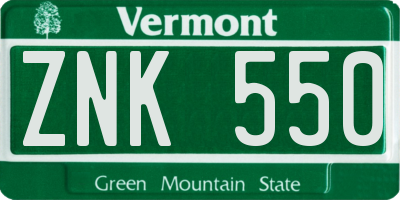 VT license plate ZNK550