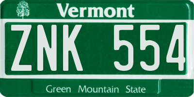 VT license plate ZNK554