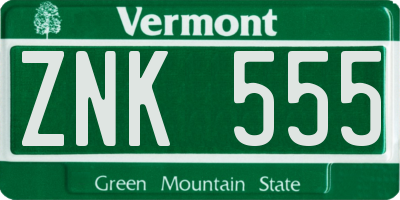VT license plate ZNK555