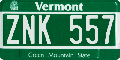 VT license plate ZNK557