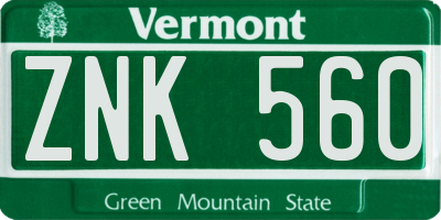 VT license plate ZNK560