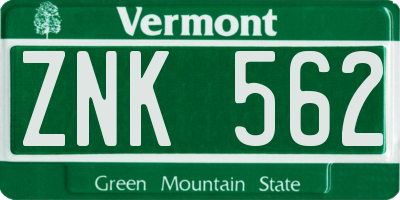 VT license plate ZNK562