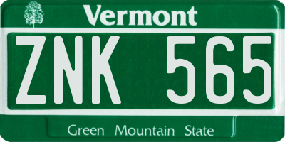 VT license plate ZNK565