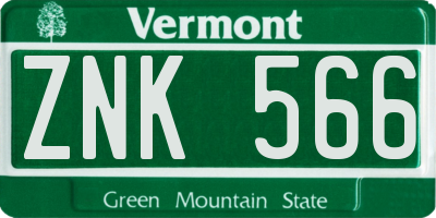 VT license plate ZNK566