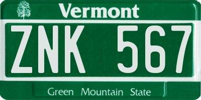 VT license plate ZNK567