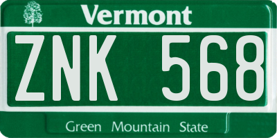 VT license plate ZNK568