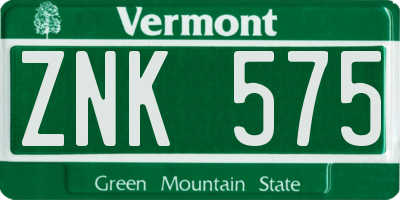 VT license plate ZNK575