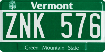 VT license plate ZNK576