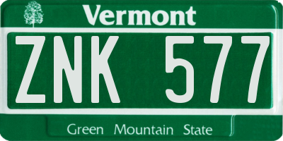 VT license plate ZNK577