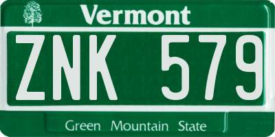 VT license plate ZNK579