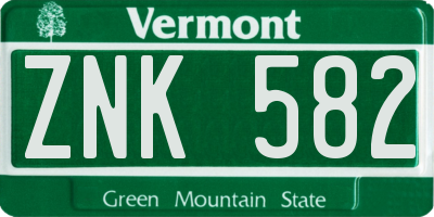 VT license plate ZNK582