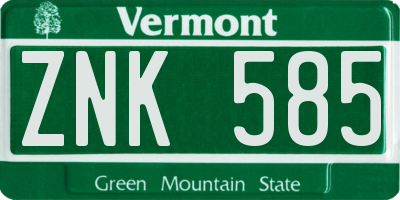 VT license plate ZNK585