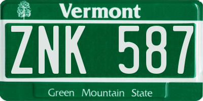 VT license plate ZNK587