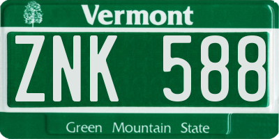 VT license plate ZNK588
